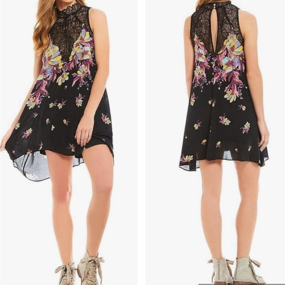 Free People Backless lace Halter SZ M whimsygoth boho witchy fairy dress casual